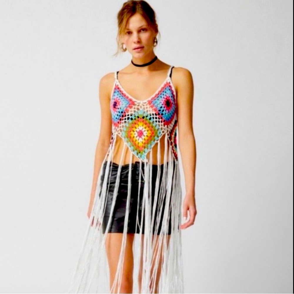 NWT Urban Outfitters | Out From Under Multi Color Crochet Long Fringe Tank Top